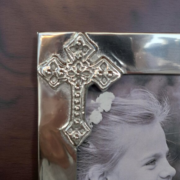 Mariposa Silver Beaded Cross 5x7 Frame  Brutalist Christian Photo - Picture 2 of 15